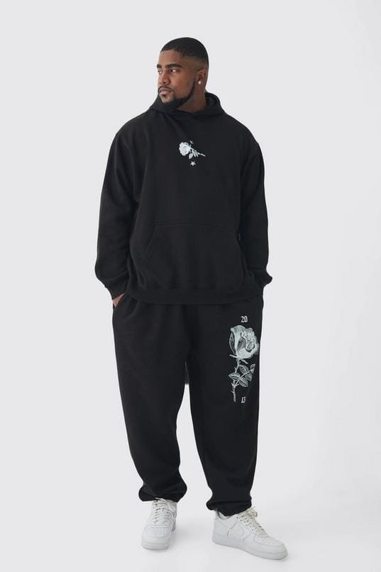 Plus Pour Homme Rose Print Tracksuit