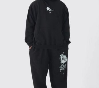 Plus Pour Homme Rose Print Tracksuit