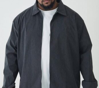 Plus Stretch Zip Through Shirt in Black Marl