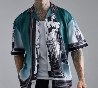 Satin Oversized Revere Statue Border Shirt