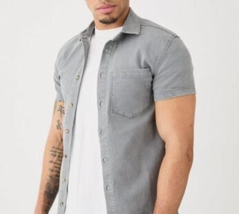 Short Sleeve Muscle Fit Denim Shirt