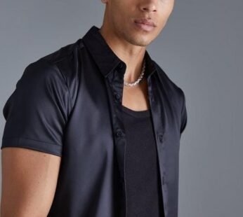 Short Sleeve Muscle Fit Stretch Satin Shirt