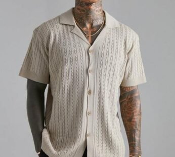 Short Sleeve Revere Cable Knit Shirt