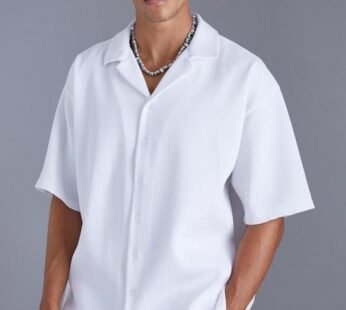 Short Sleeve Revere Oversized Fit Pleated Shirt