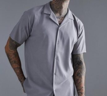 Short Sleeve Ribbed Revere Oversized Shirt