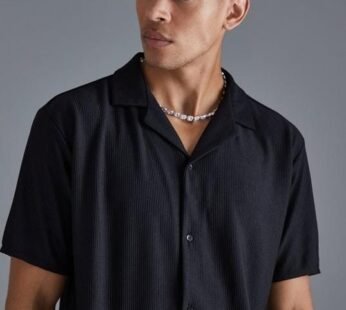 Short Sleeve Ribbed Revere Oversized Shirt