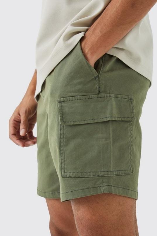 Slim Fit Elasticated Waist Cargo Shorts