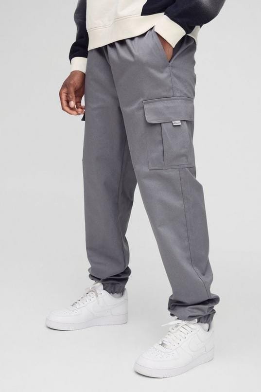 Slim Fit Elasticated Waist Woven Tab Cuffed Cargo Trousers