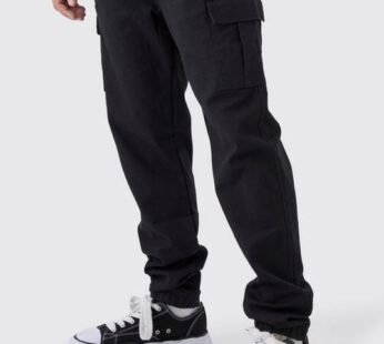 Slim Fit Elasticated Waist Woven Tab Cuffed Cargo Trousers