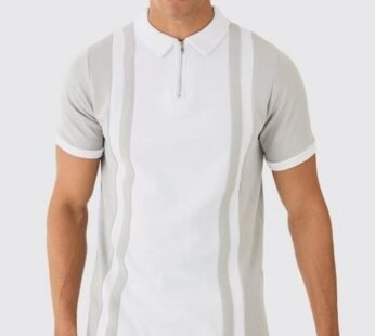 Slim Panelled Zip Neck Interlock Polo