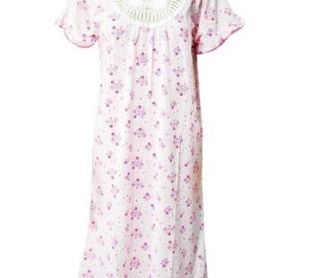 Stylish White Long Nighty With Pink Flower Print 111.9