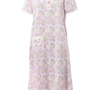 White Long Nighty Printed & Side Pocket