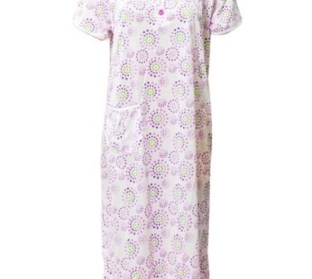 White Long Nighty Printed & Side Pocket Purple Shade 4014