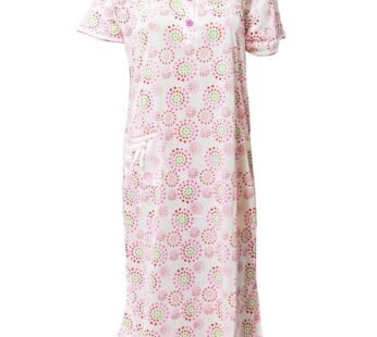 White Long Nighty Printed & Side Pocket Red Shade